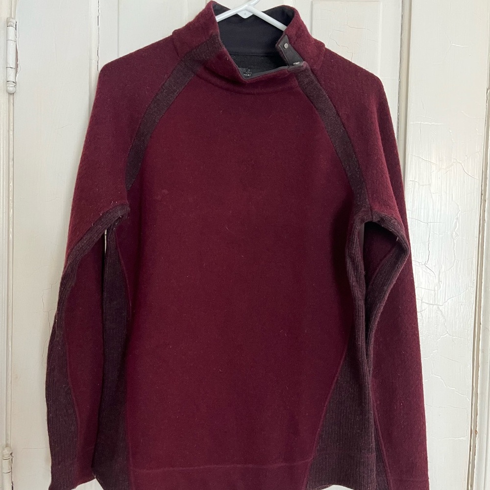 Prana Women's Maroon Snap Turtleneck Sweater